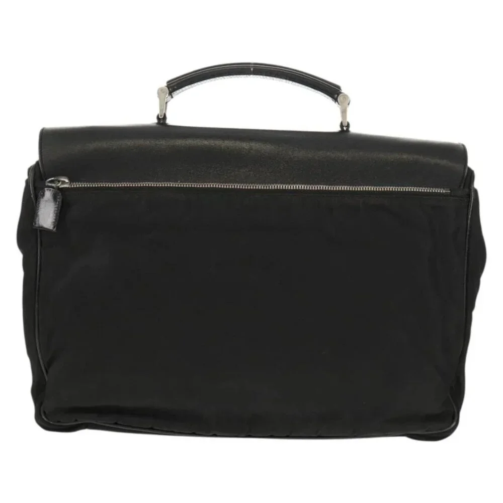 PRADA Business Bag Nylon Leather Black Silver Auth bs31717